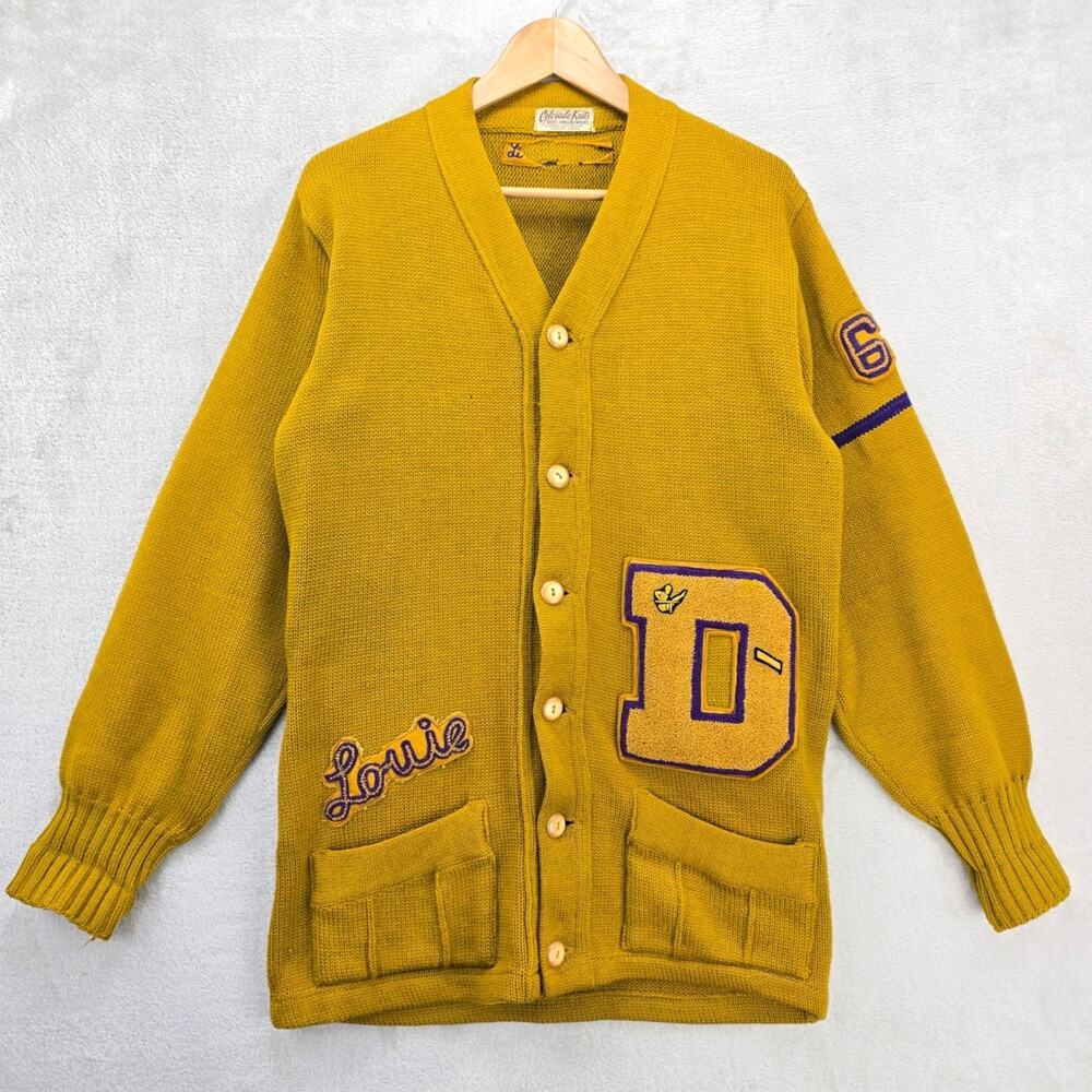 Vintage 60s Colorado Knits Wool Varsity Letterman Cardigan Sweater Medium 1964
